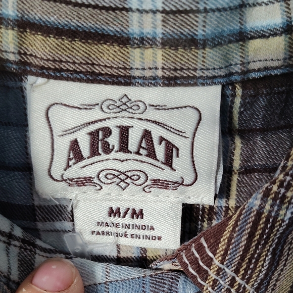 Ariat Blue and Brown Casual Button Down Shirt - Picture 2 of 9